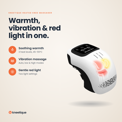 Kneetique combines warmth, vibration massage and red light